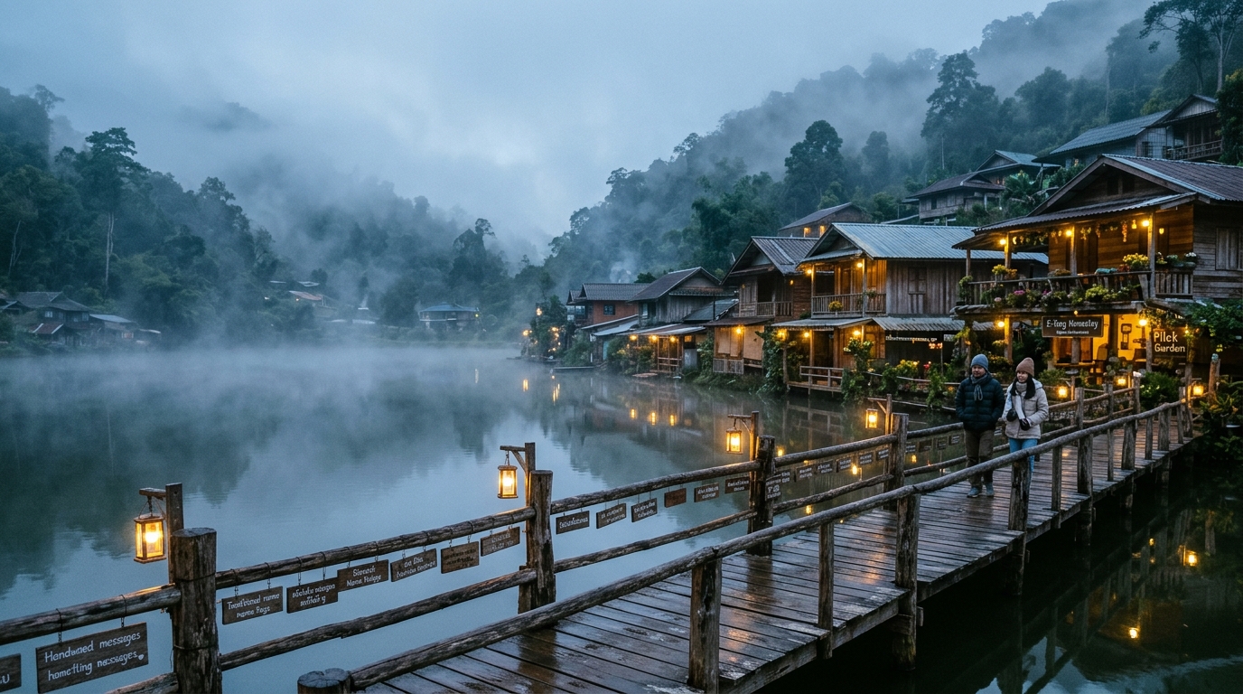 บ้านอีต่อง ปิล๊อก กาญจนบุรี หมู่บ้านริมน้ำในสายหมอกช่วงหน้าหนาว