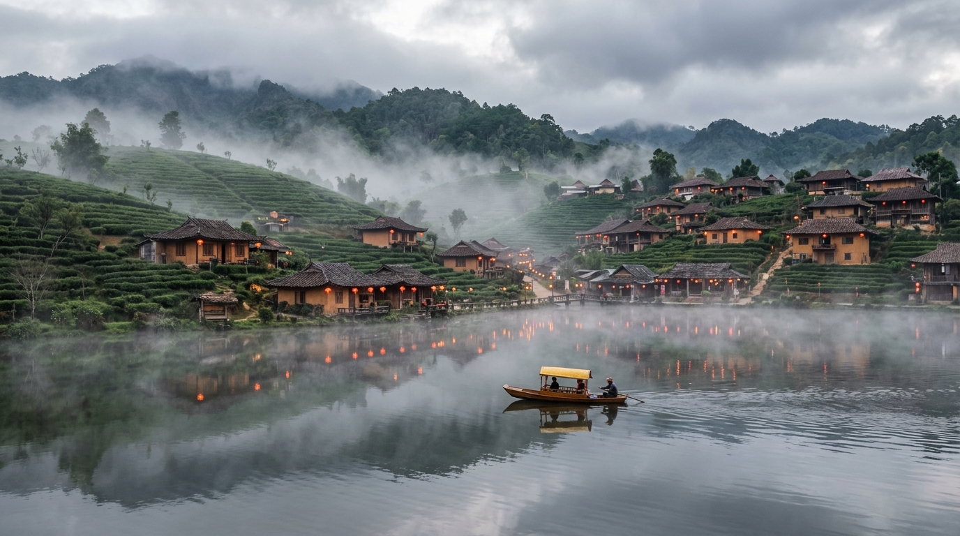 บ้านรักไทย แม่ฮ่องสอน ล่องเรือจิบชาชมไอหมอกเหนือน้ำช่วงหน้าหนาว