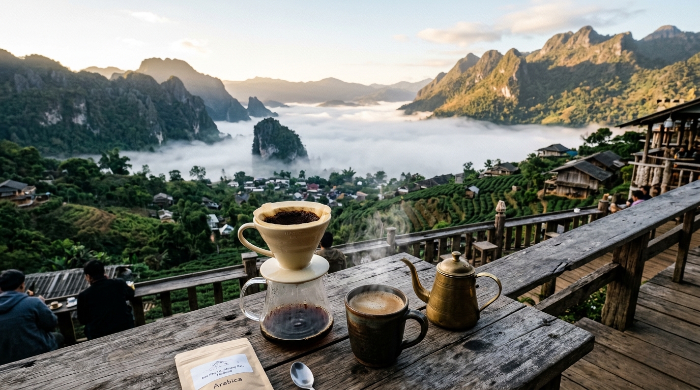 ดอยผาฮี้ เชียงราย จิบกาแฟดริปชมวิวภูเขาและทะเลหมอกหน้าหนาว